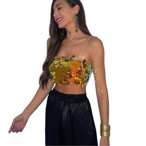 Zara NWOT gold sequin crop top size large. - Picture 1 of 10